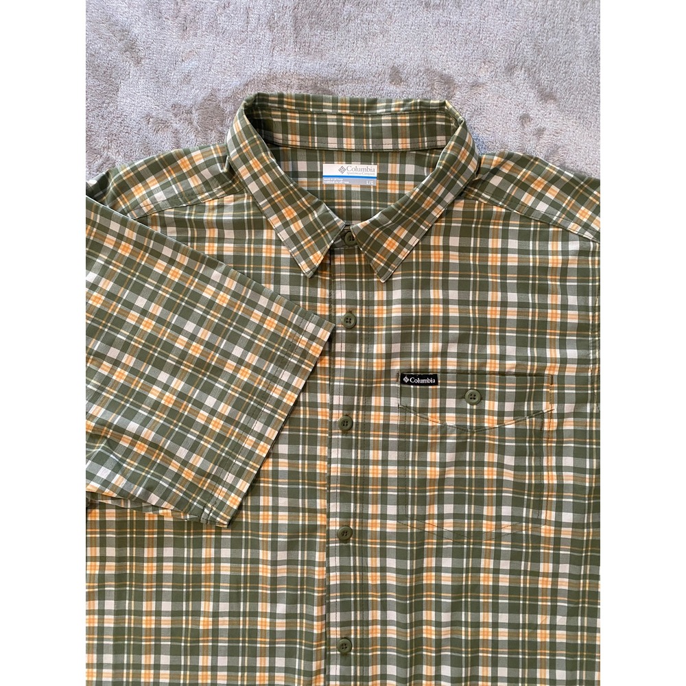 Columbia Shirt Sz L Green Plaid Short Sleeve Button Down Stretch Quick‎ Dry